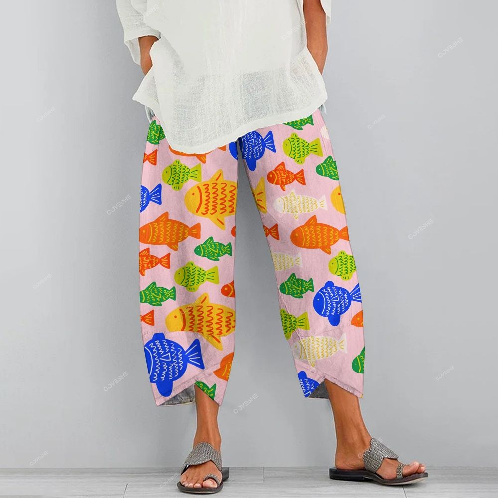 Women's Casual Colorful Cartoon Fish Printed Pants