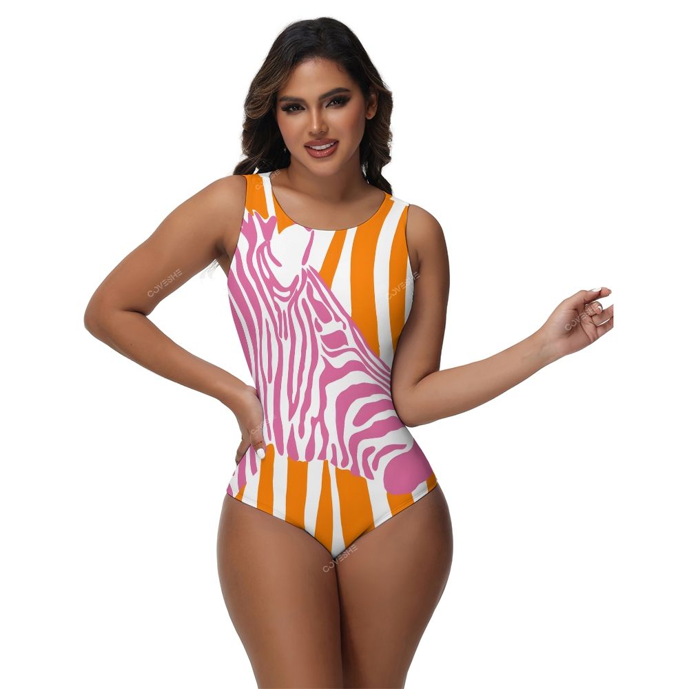 Colorful Zebra Printed One-Piece Swimsuit