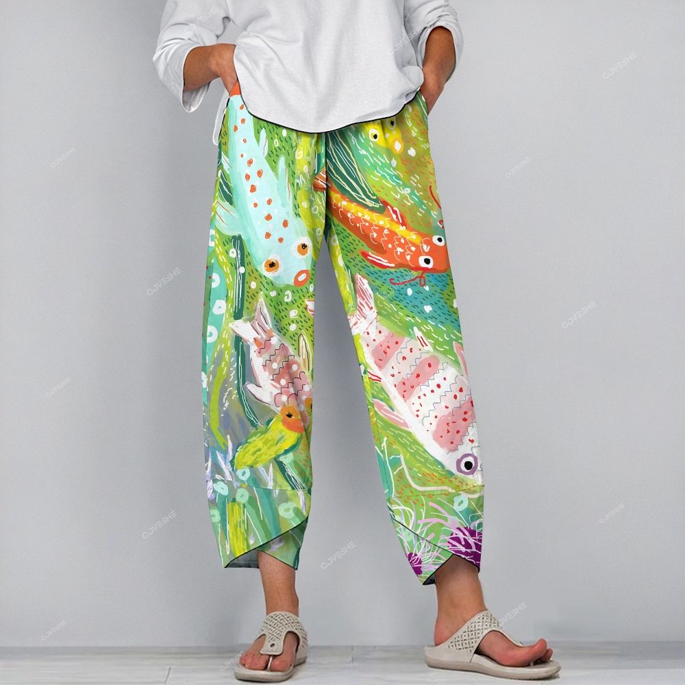 Women's Casual Colorful Cartoon Fish Printed Pants