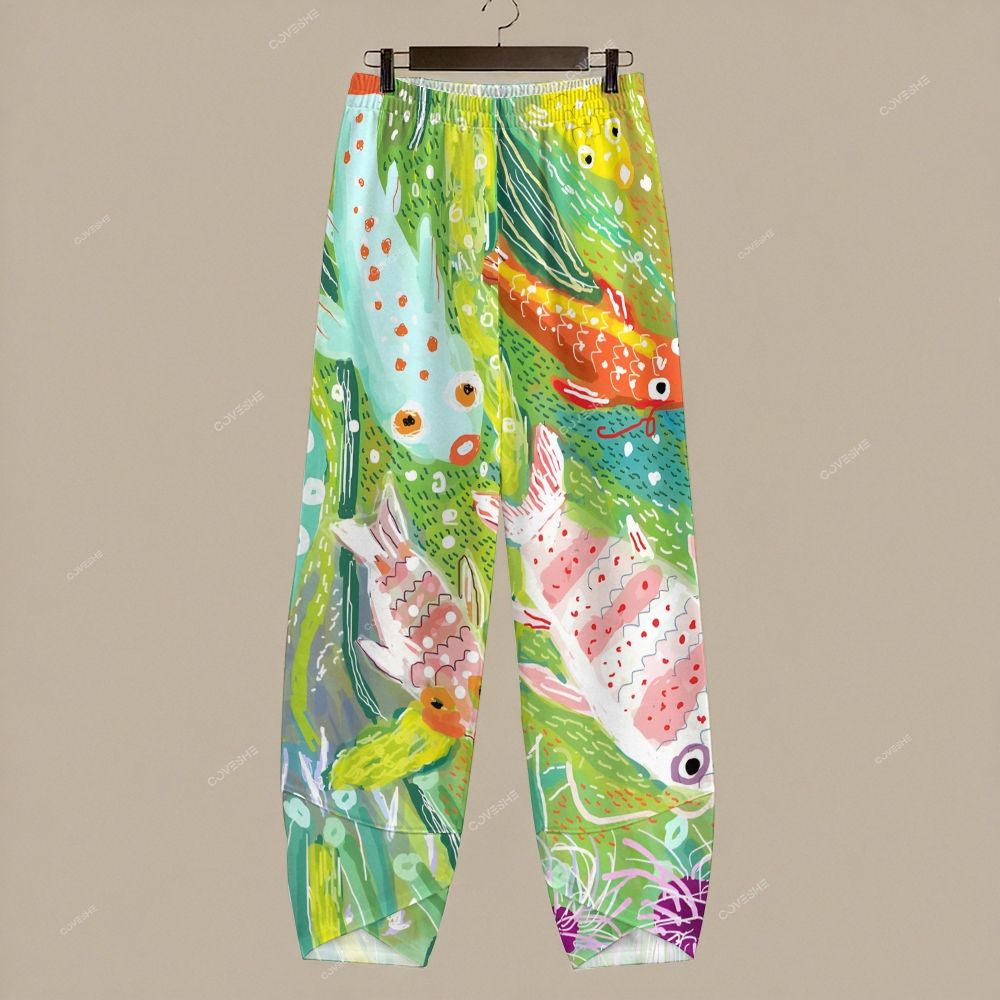 Women's Casual Colorful Cartoon Fish Printed Pants