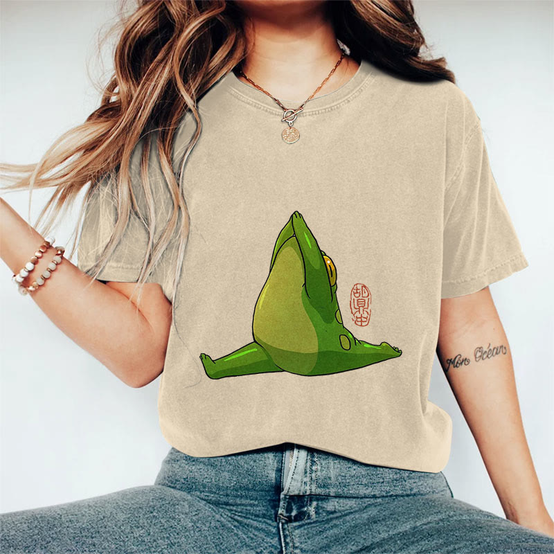 100% Cotton Funny Frog Doing Yoga Art Print Casual T-shirt