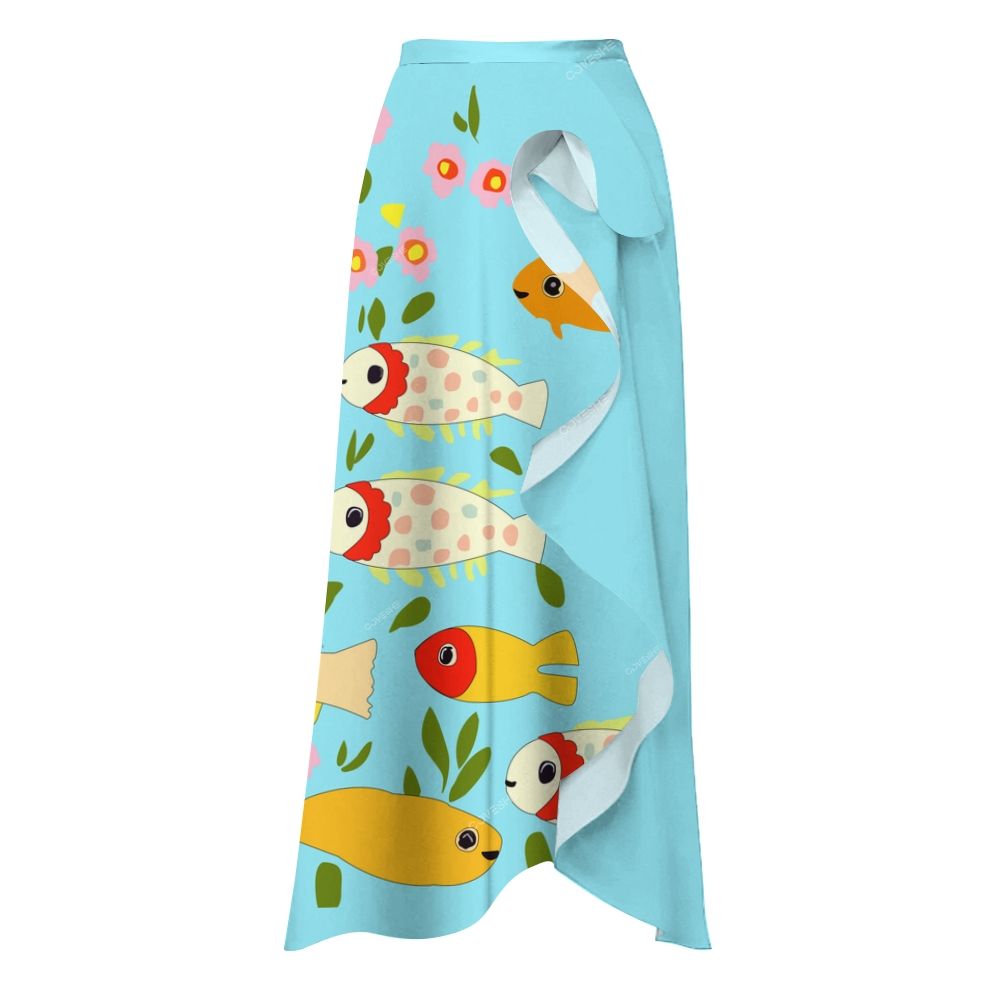 Colorful Flower Cartoon Fish Printed One-Piece Swimsuit