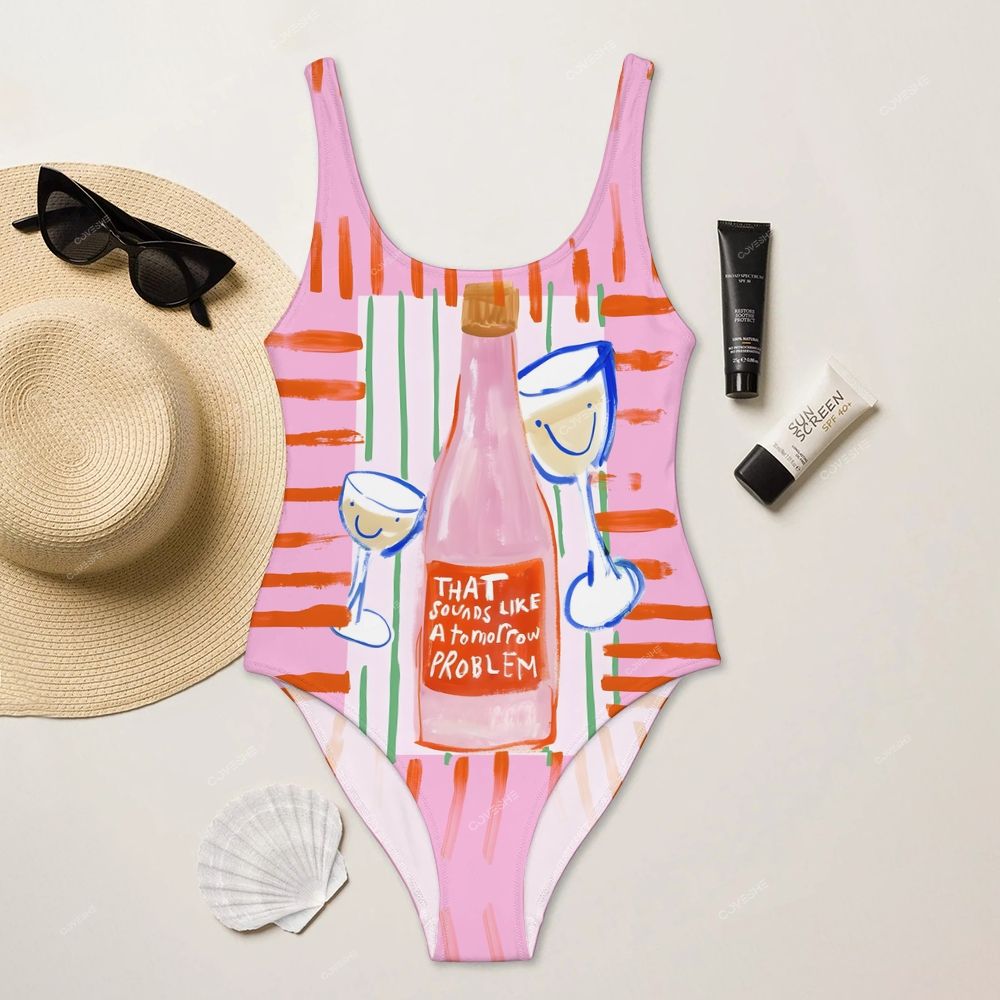 Wine Printed One-Piece Swimsuit