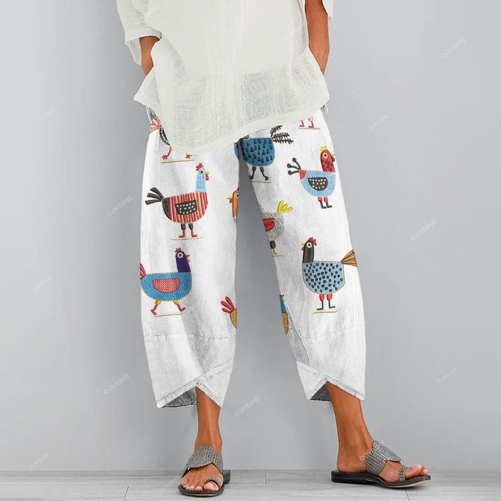 Women's Casual Artistic Colorful Chicken Printed Pants