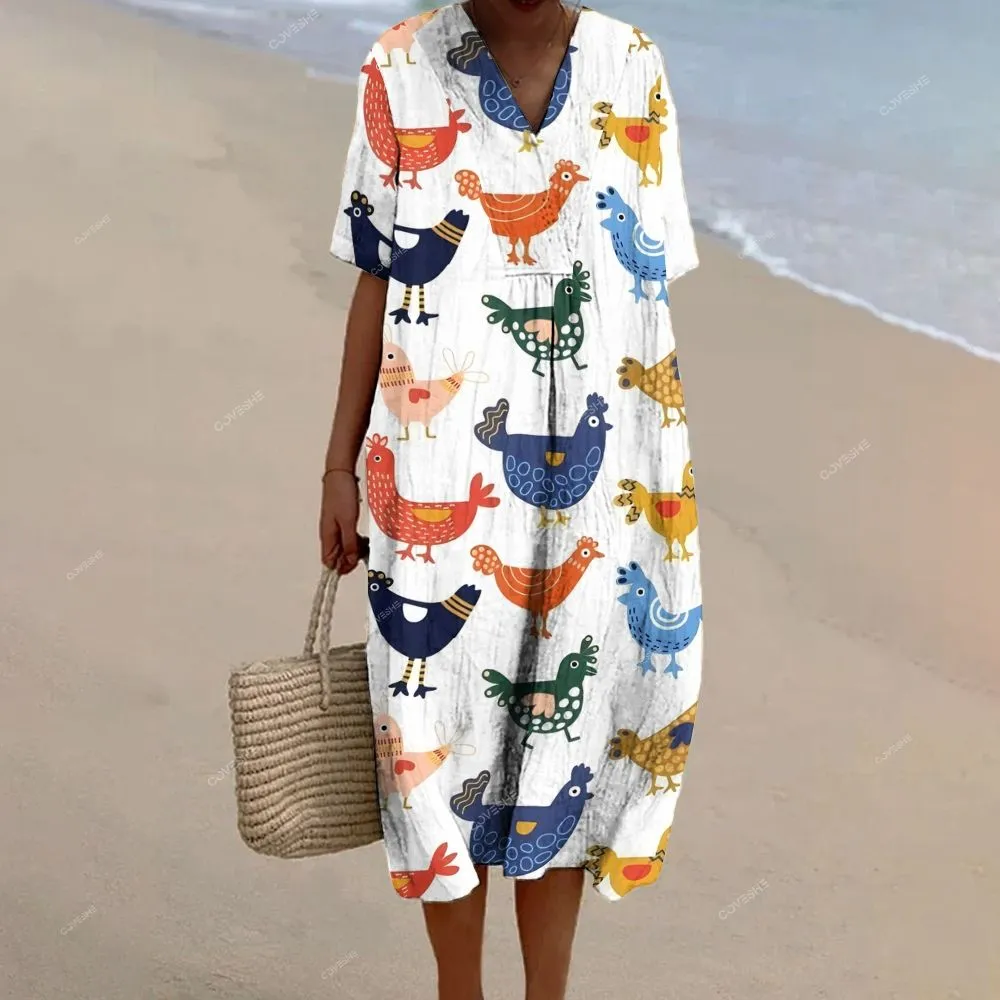 Women's Cartoon Art Chicken Printed Casual Long Sleeve Shirt