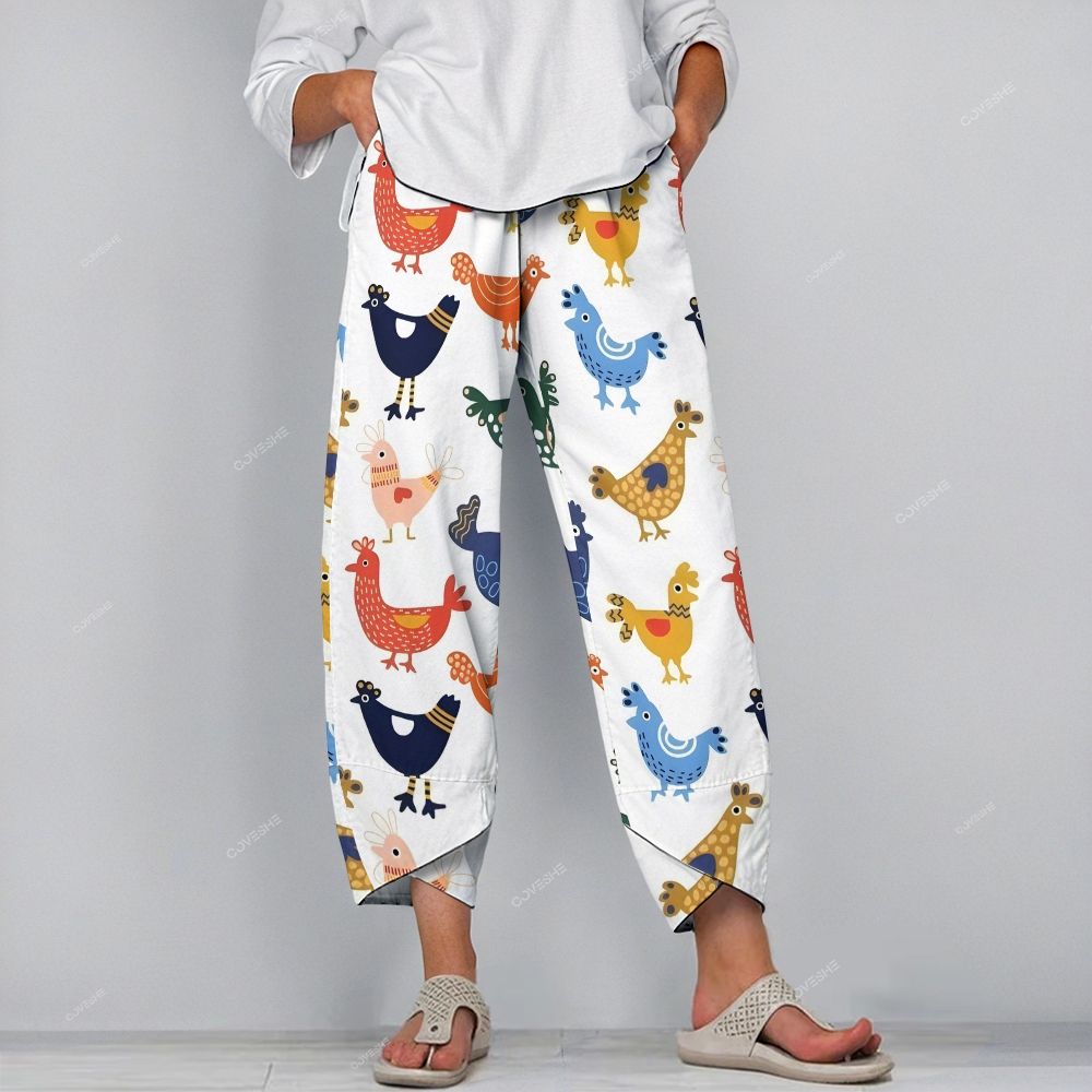 Women's Casual Cartoon Art Chicken Printed Pants