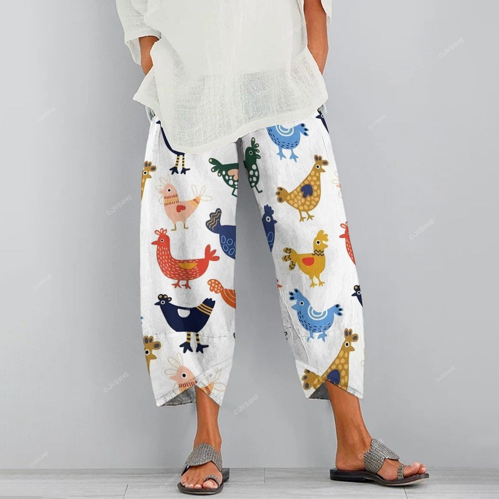 Women's Casual Cartoon Art Chicken Printed Pants