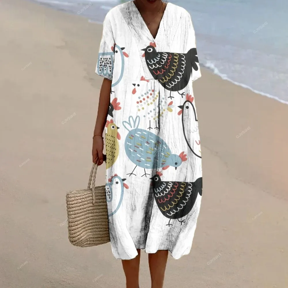 Women's Cartoon Art Chicken Printed Casual Long Sleeve Shirt