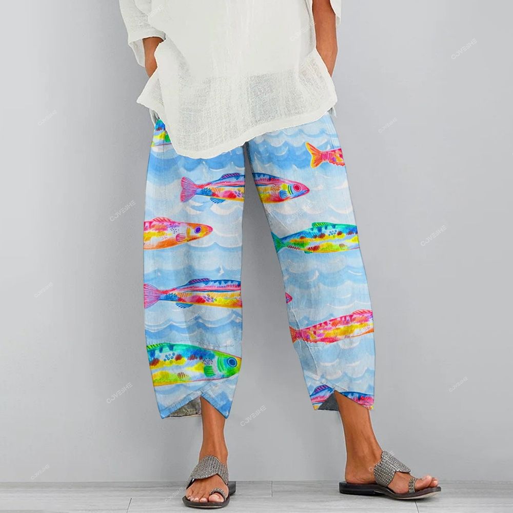 Women's Casual Rainbow Fish Printed Pants