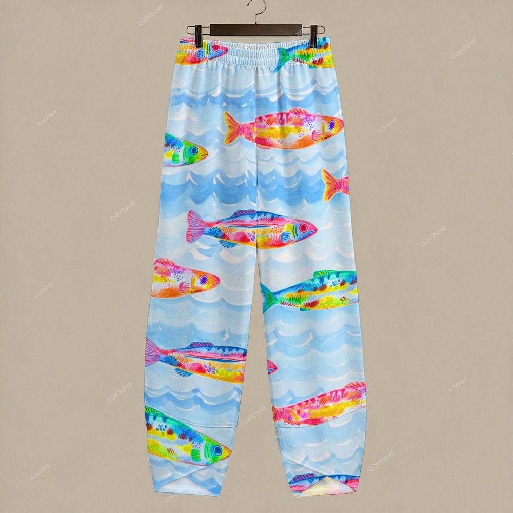 Women's Casual Rainbow Fish Printed Pants