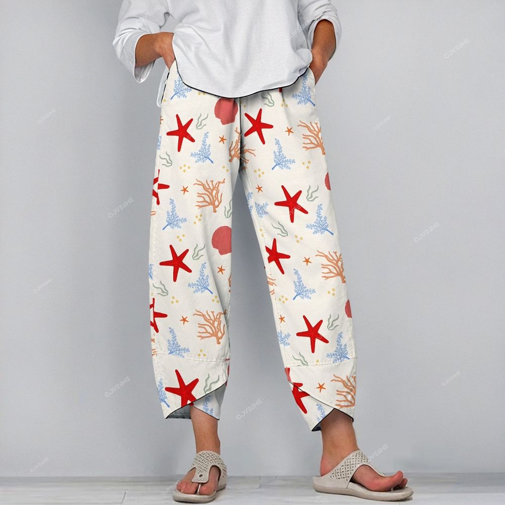 Women's Casual Starfish Shells Printed Pants