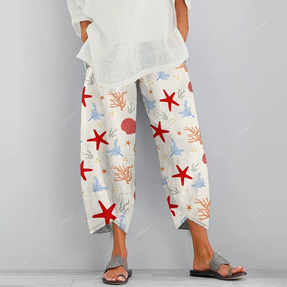 Women's Casual Starfish Shells Printed Pants