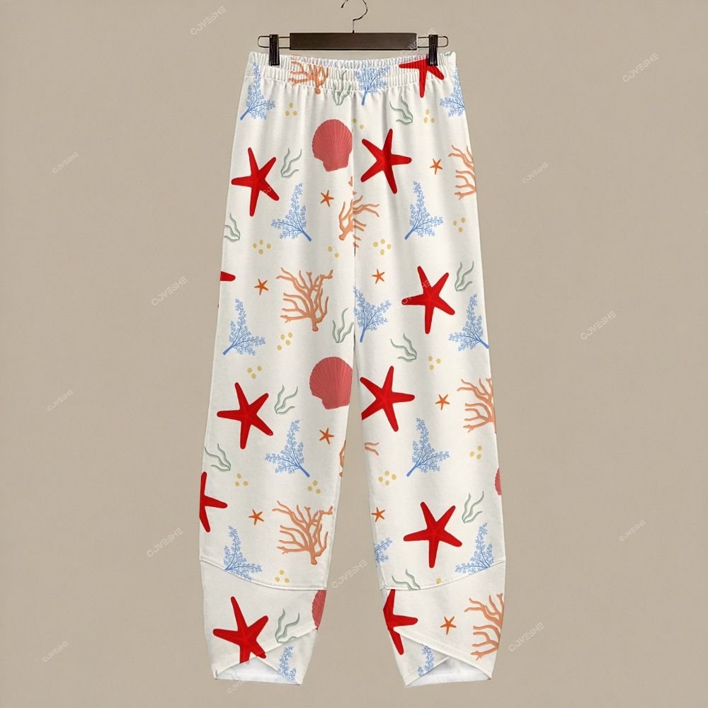 Women's Casual Starfish Shells Printed Pants