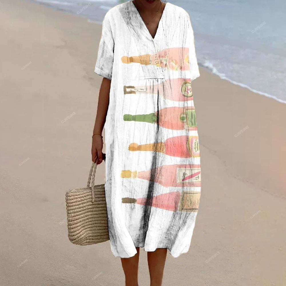 Women's Cocktail Bottles Printed Flowy Dress