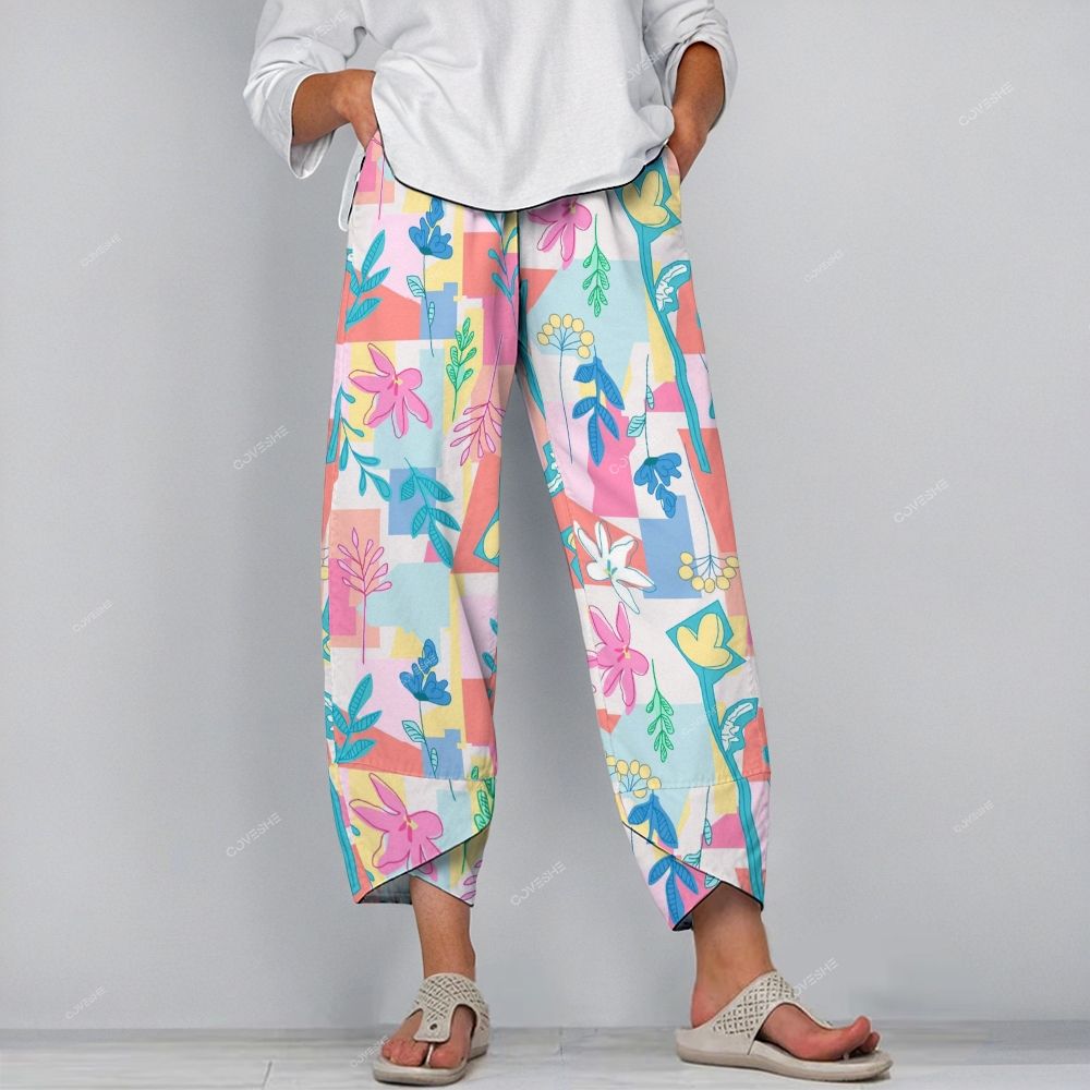 Women's Casual Flower Geometry Printed Pants