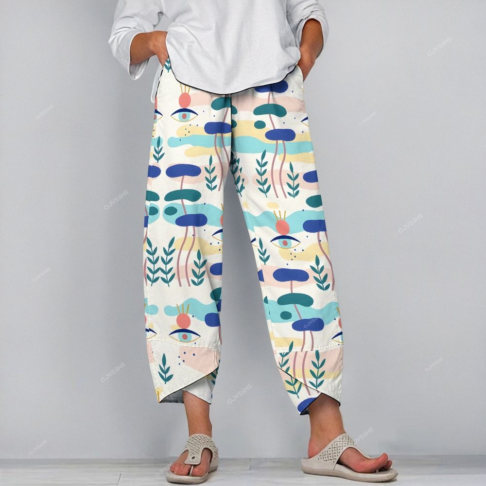 Women's Casual Artistic Eye Geometry Printed Pants