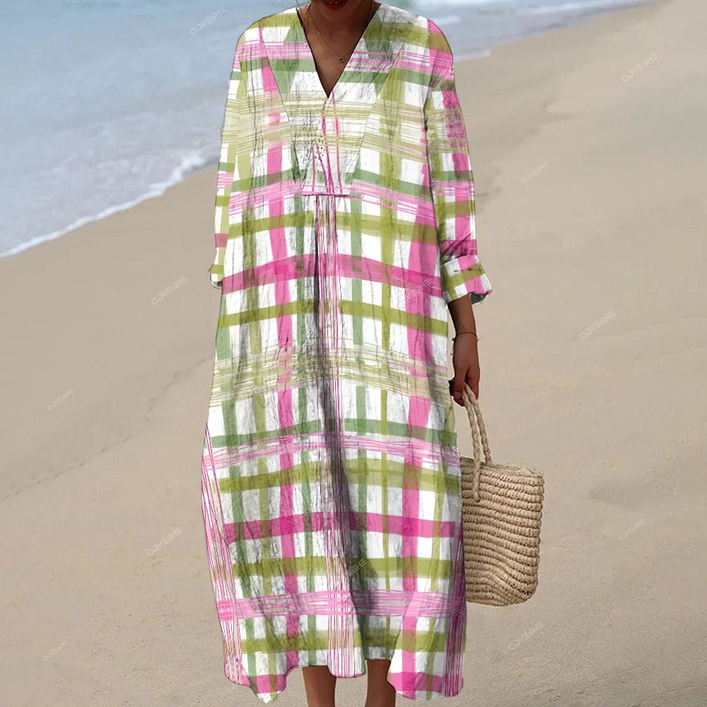 Women's Geometric Stripes Printed Maxi Dress