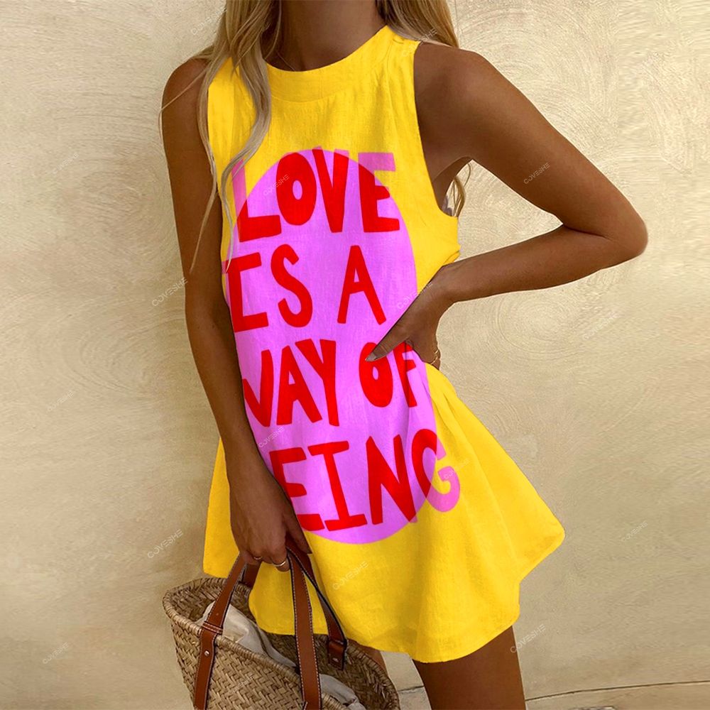 Women's Sleeveless Love Is A Way Of Being Printed Dress