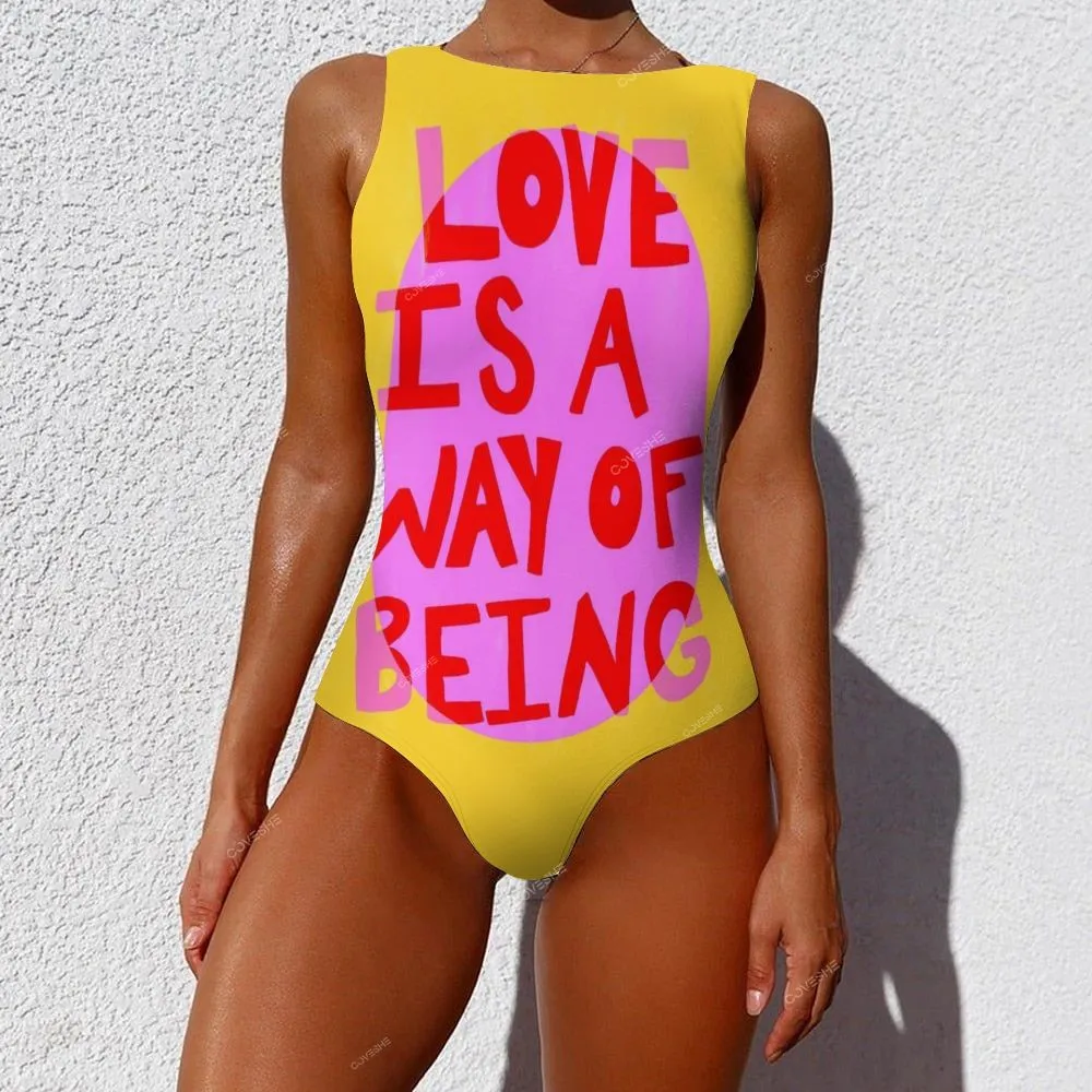 Women's Sleeveless Love Is A Way Of Being Printed Dress