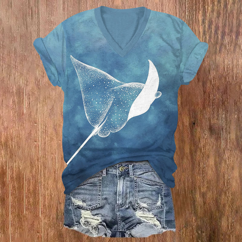 Ombre Starry Ray Art Print V-neck T-shirt