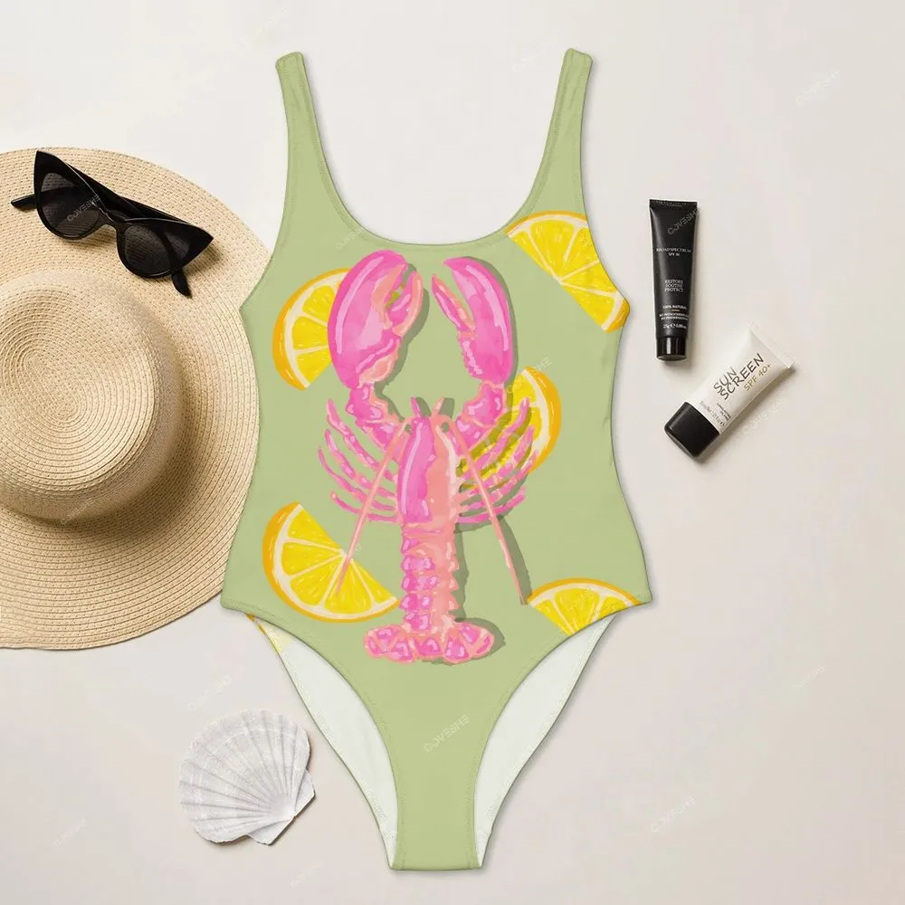 Women's Sleeveless Art Pink Lobster Printed Dress