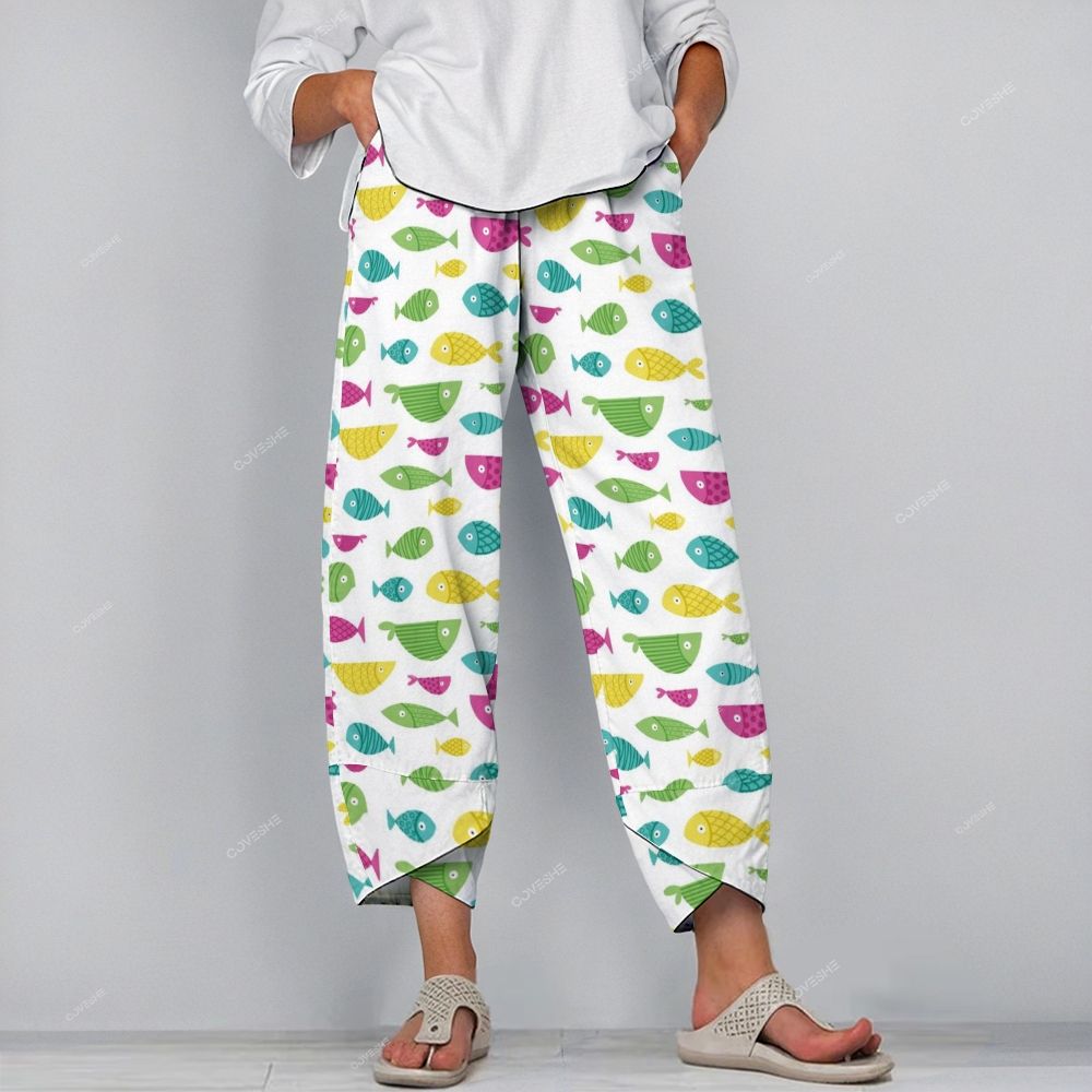 Women's Casual Colorful Cartoon Fish Printed Pants