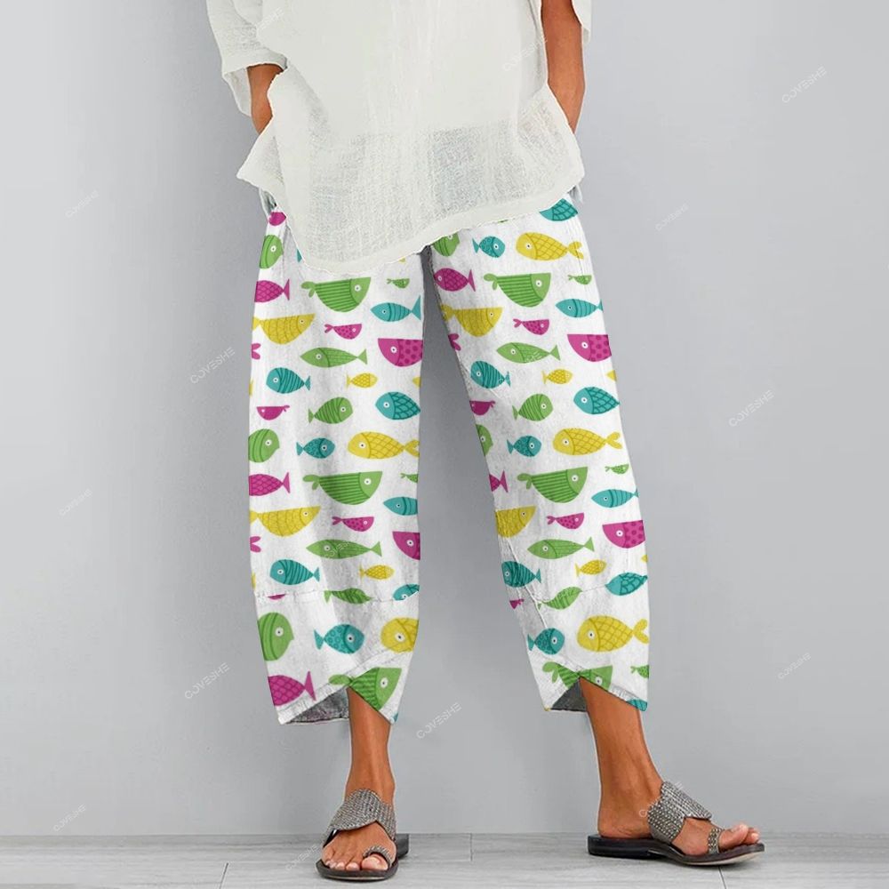 Women's Casual Colorful Cartoon Fish Printed Pants