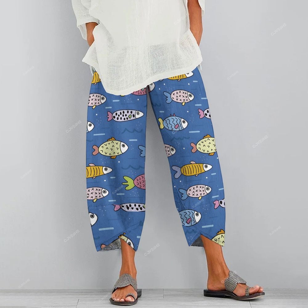 Women's Casual Colorful Cartoon Fish Printed Pants