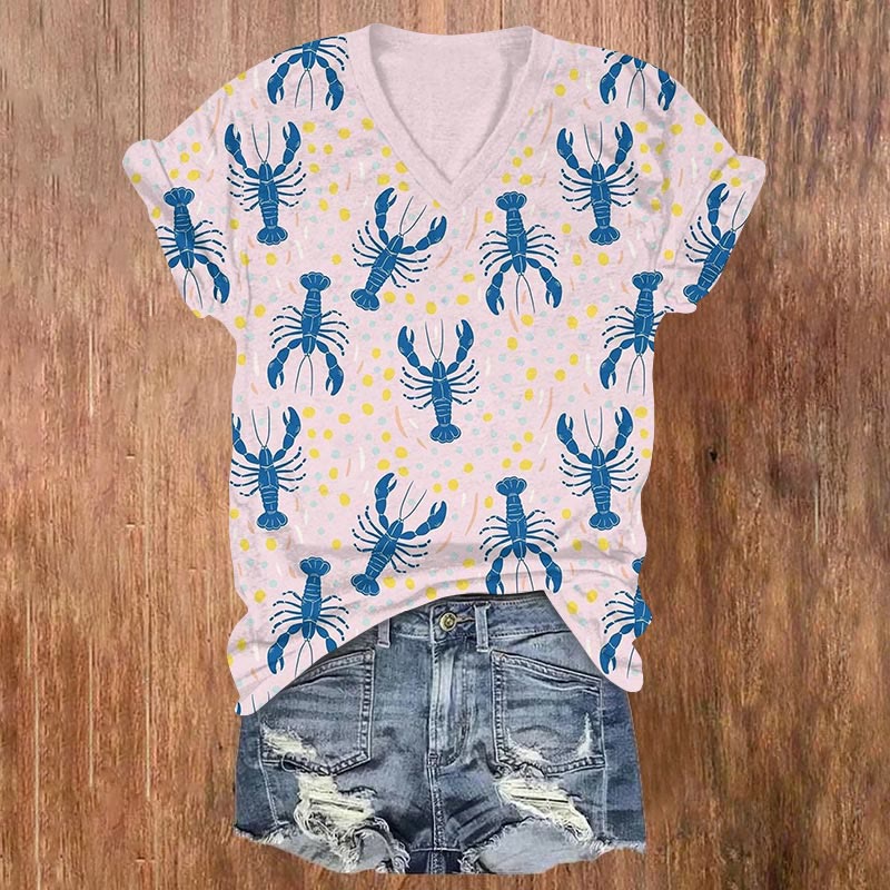 Lovely Blue Lobster Art Print V-neck T-shirt
