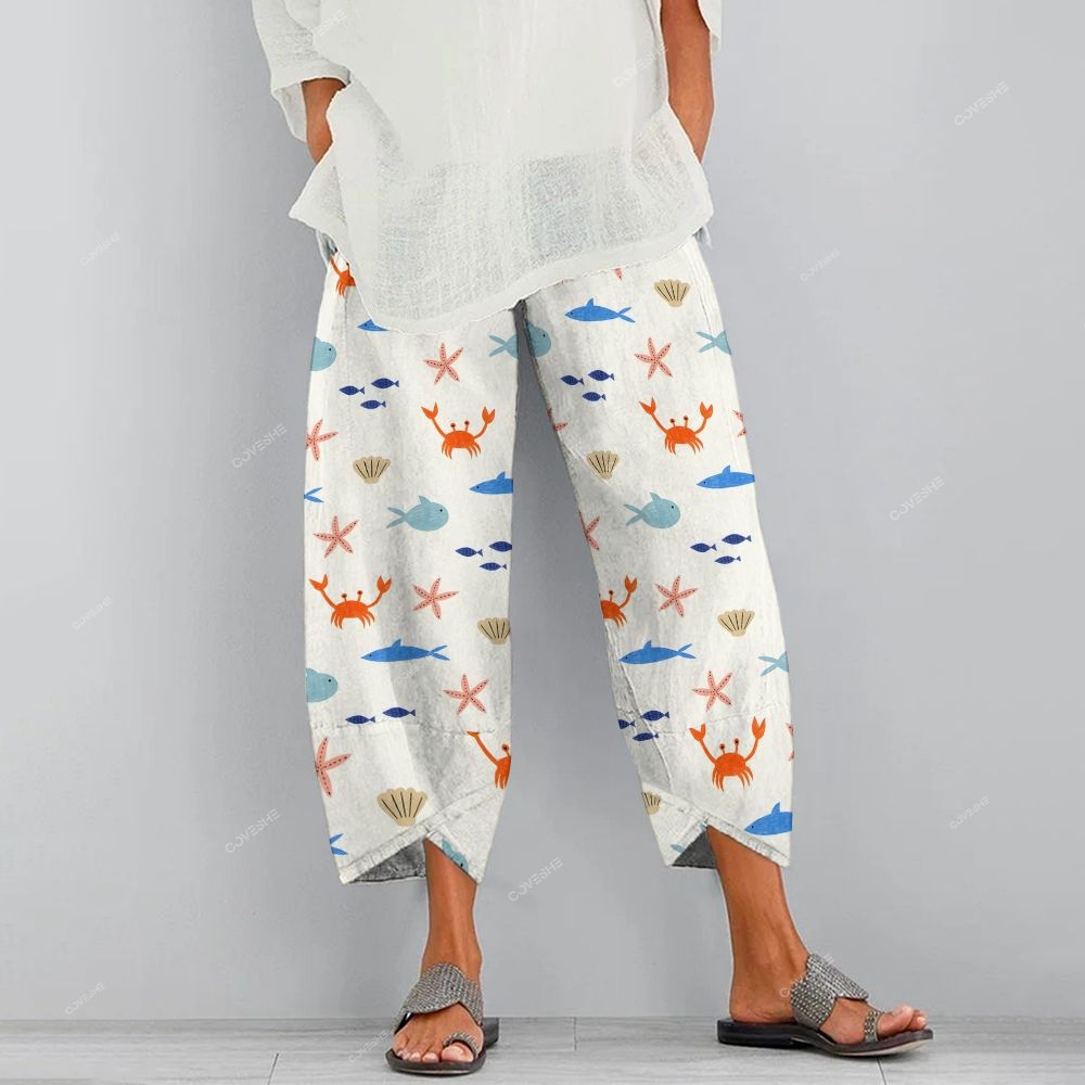 Women's Casual Cartoon Crab Fish Printed Pants