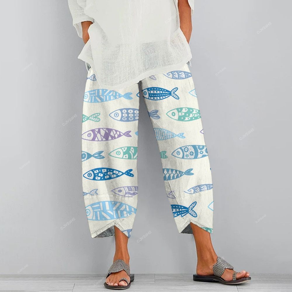 Women's Casual Colorful Geometric Fish Printed Pants