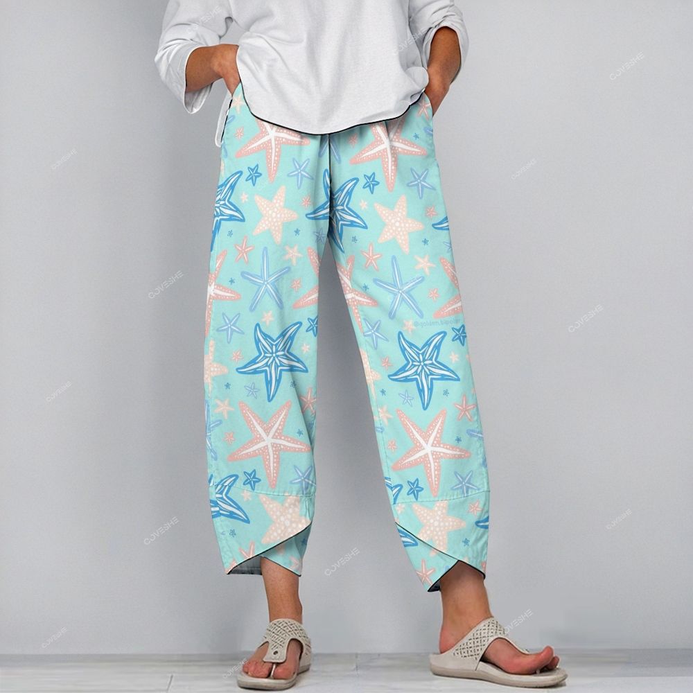 Women's Casual Colorful Cartoon Starfish Printed Pants