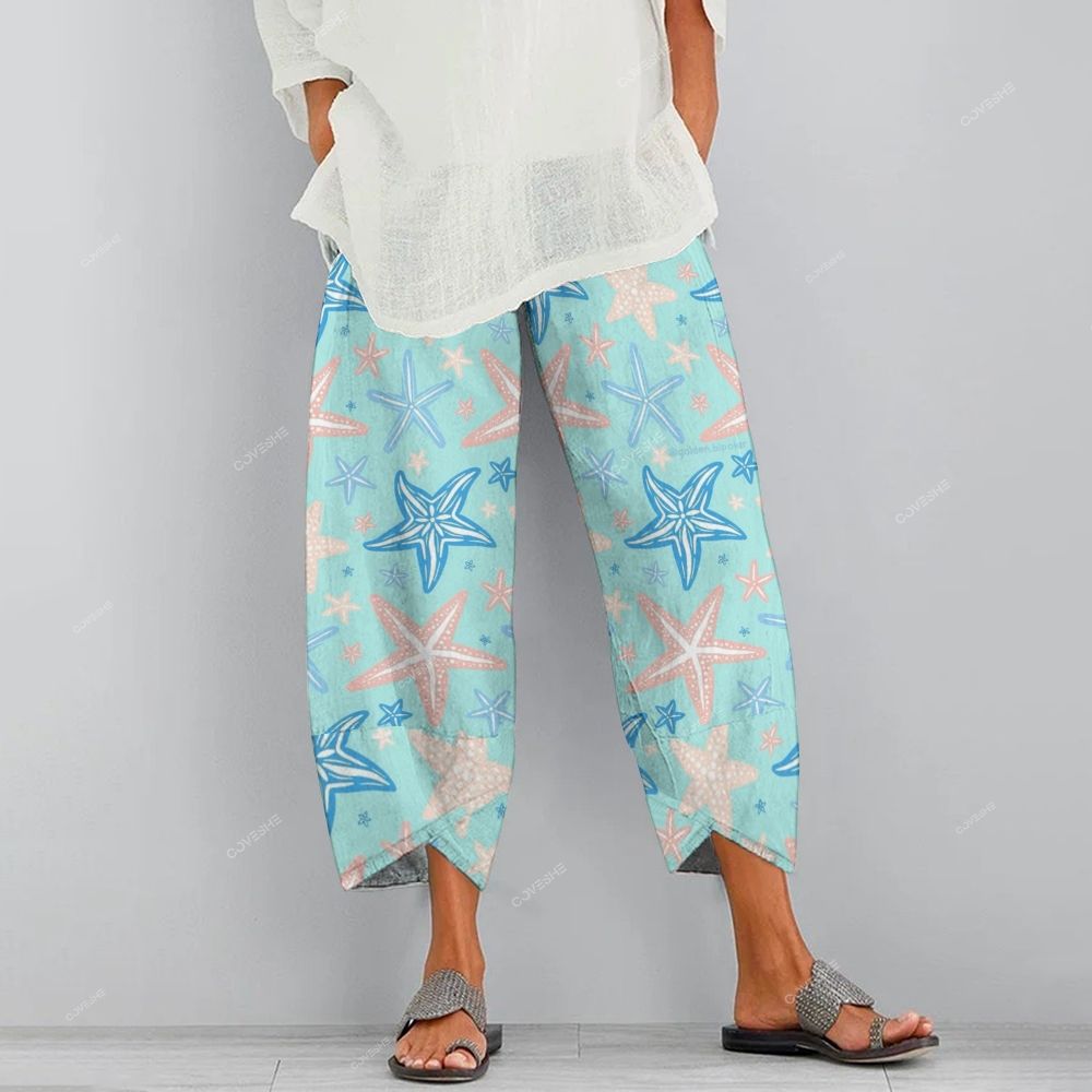 Women's Casual Colorful Cartoon Starfish Printed Pants