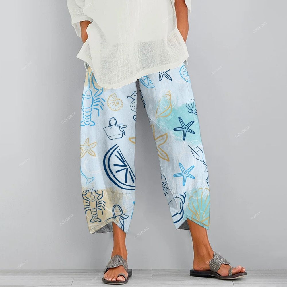 Women's Casual Lobster Starfish Printed Pants