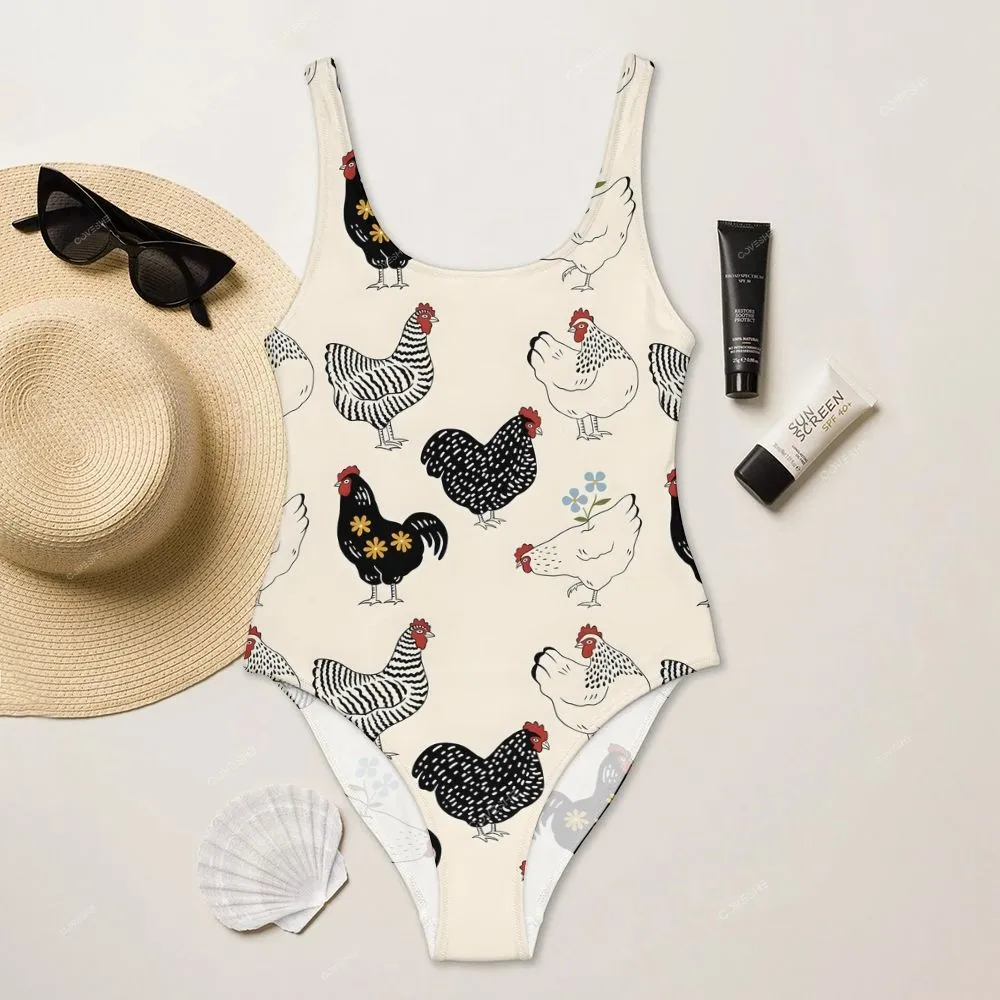 Women's Artistic Flower Chicken Printed Flowy Dress