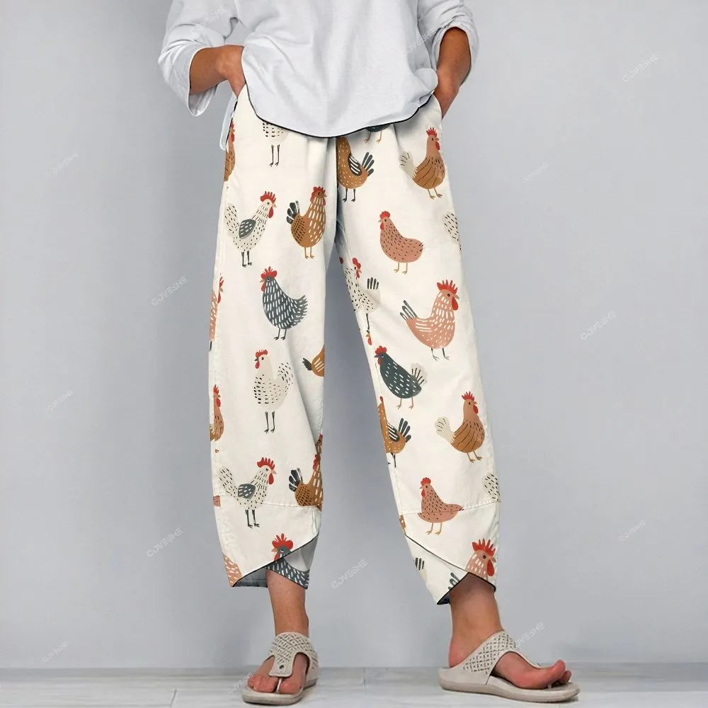 Women's Artistic Chicken Printed Flowy Dress