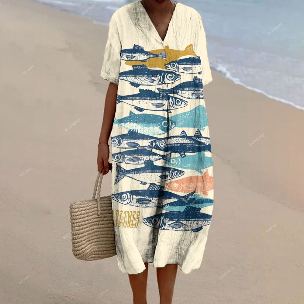 Women's Sardines Printed Flowy Dress