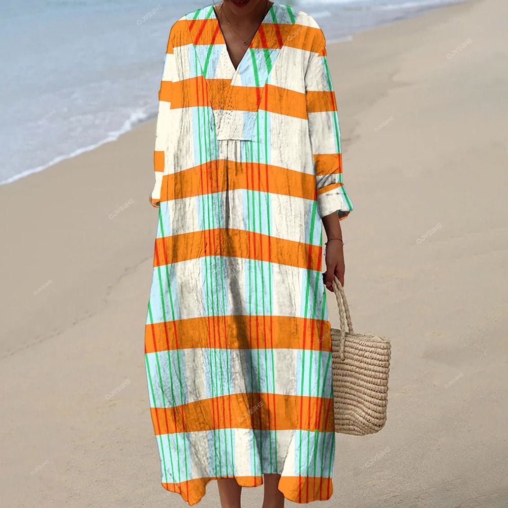 Women's Geometric Stripes Printed Maxi Dress