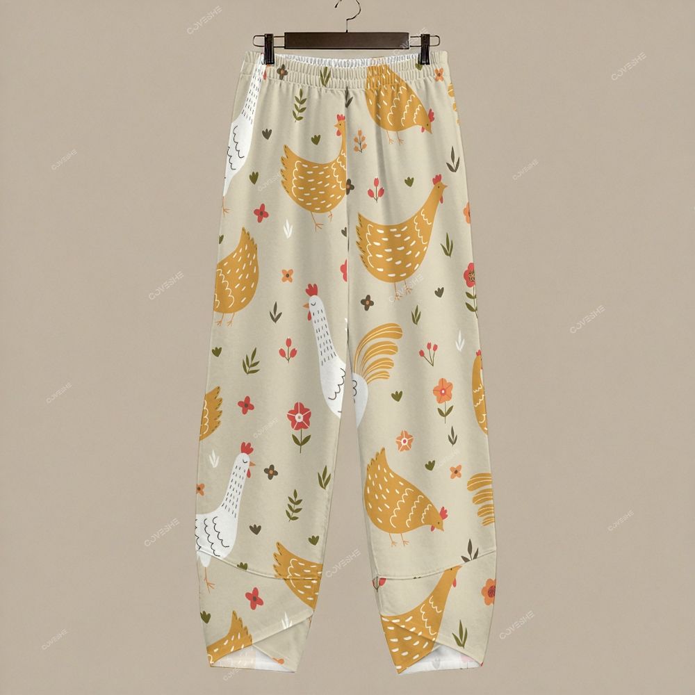 Women's Casual Flower Chicken Printed Pants