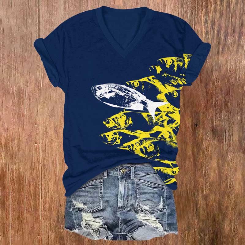 Vintage Abstract Sardines Art Print V-neck T-shirt