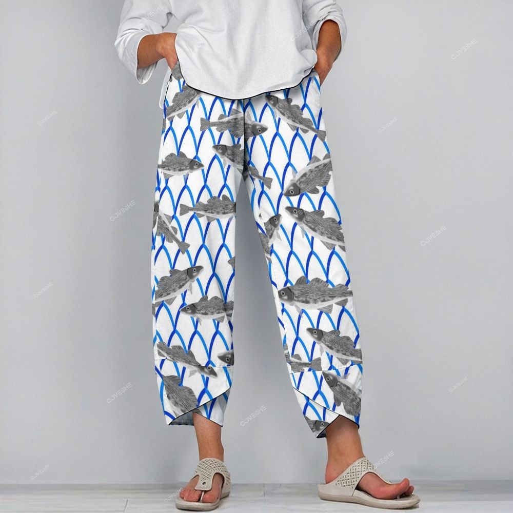 Women's Casual Geometric Fish Printed Pants