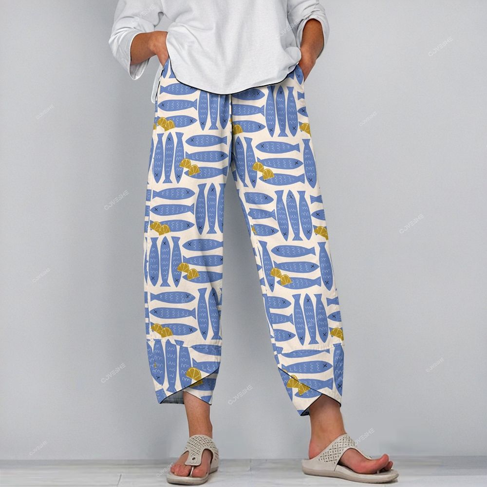 Women's Casual Sardines Printed Pants