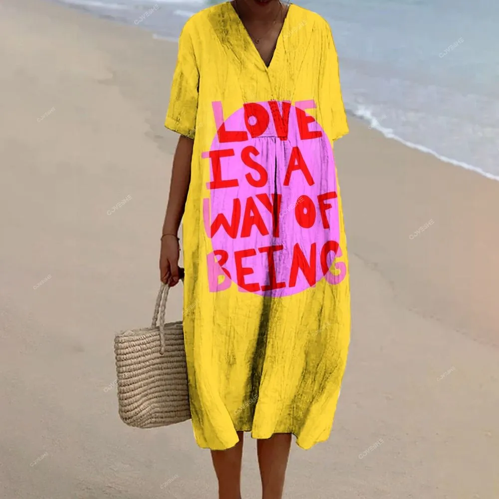 Women's Sleeveless Love Is A Way Of Being Printed Dress