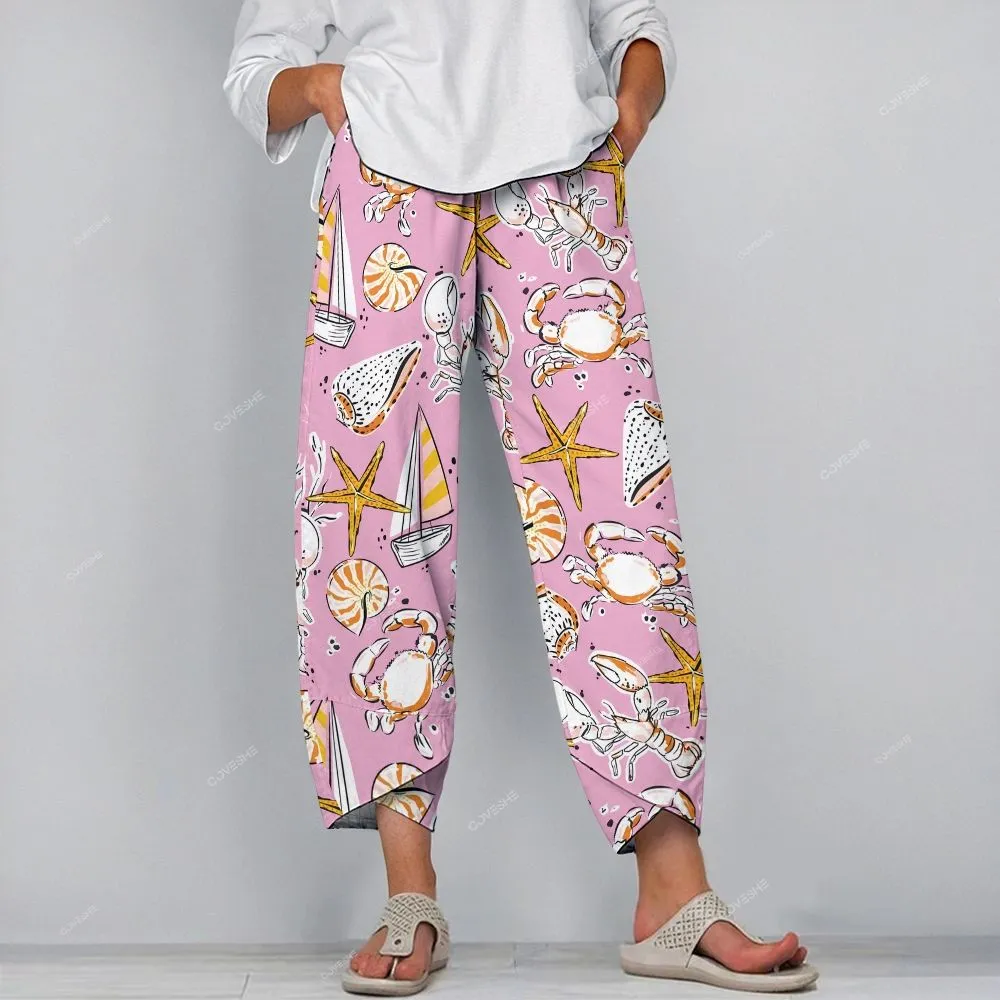 Women's Sleeveless Crab Starfish Lobster Printed Dress