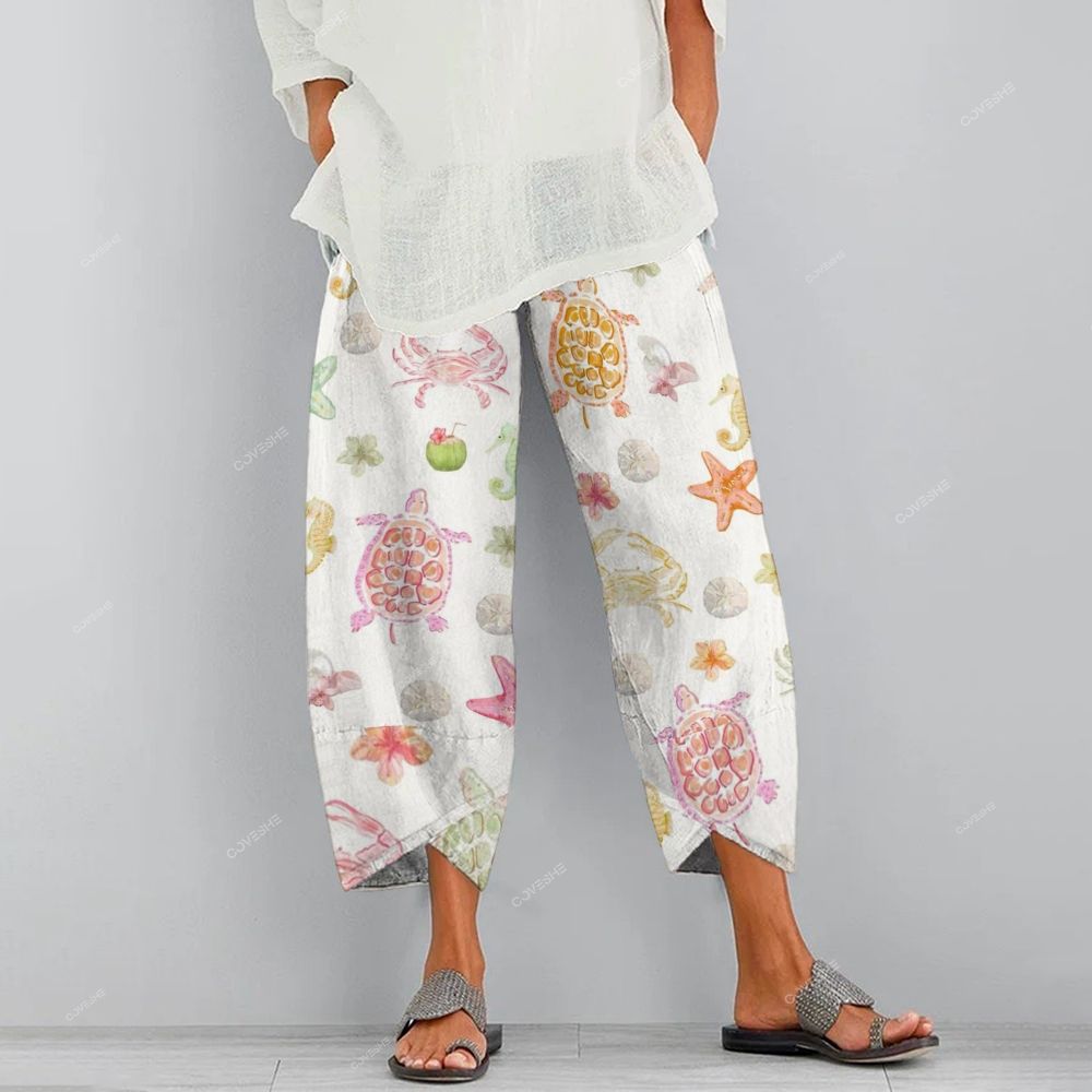 Women's Casual Colorful Cartoon Turtle Crab Printed Pants