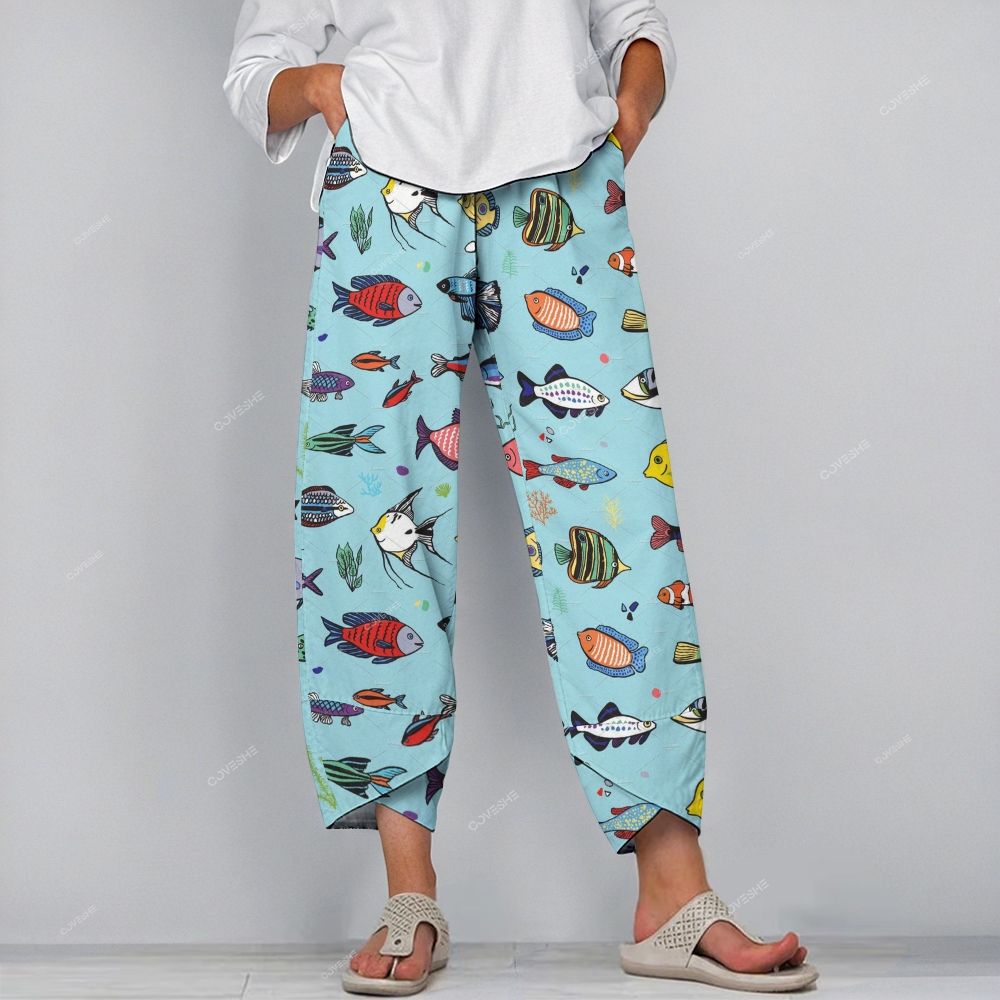 Women's Casual Colorful Cartoon Fish Printed Pants