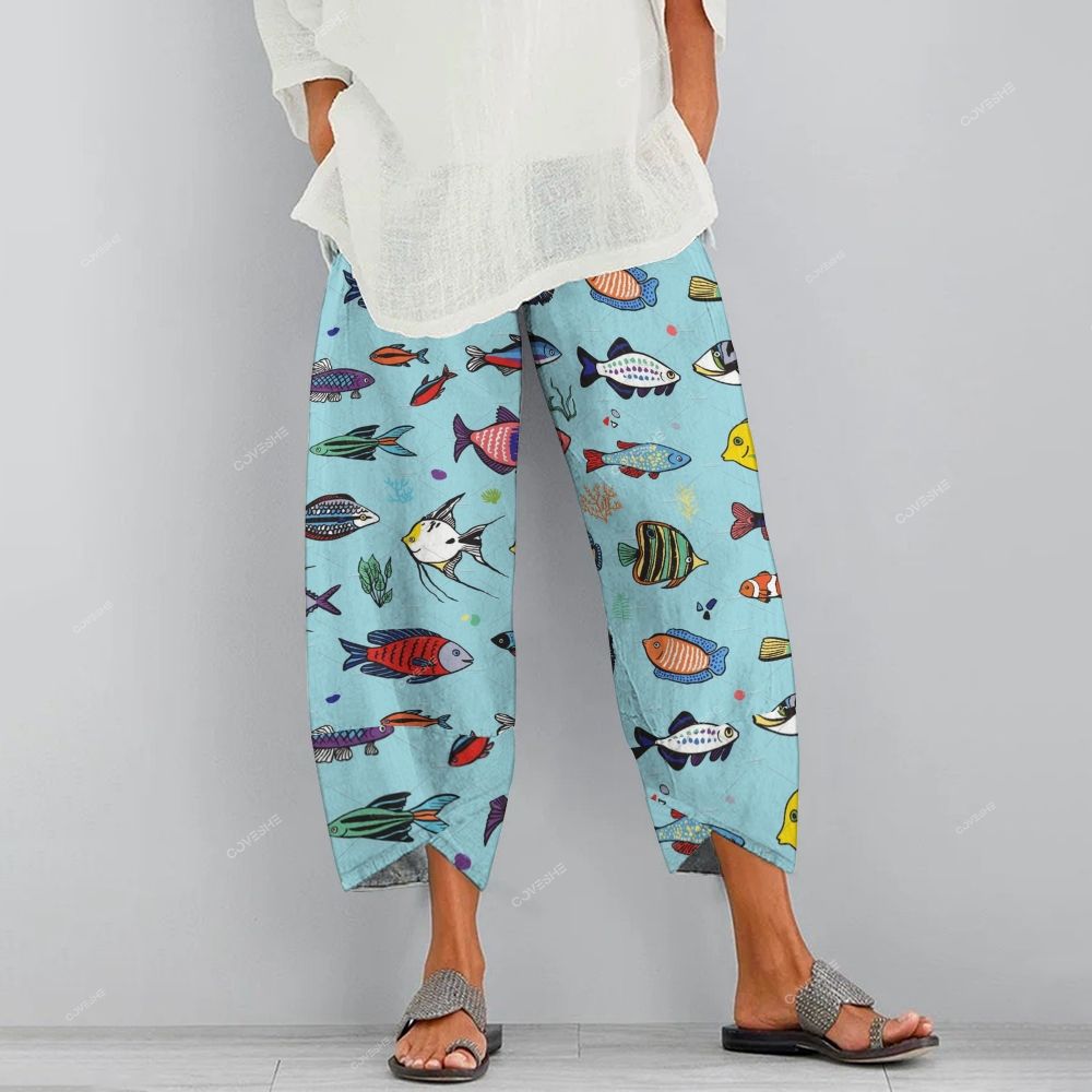 Women's Casual Colorful Cartoon Fish Printed Pants