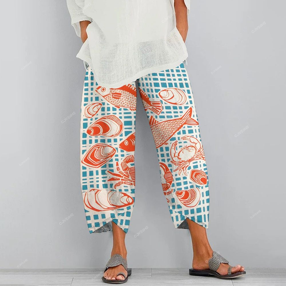 Women's Casual Geometric Fish Shell Printed Pants