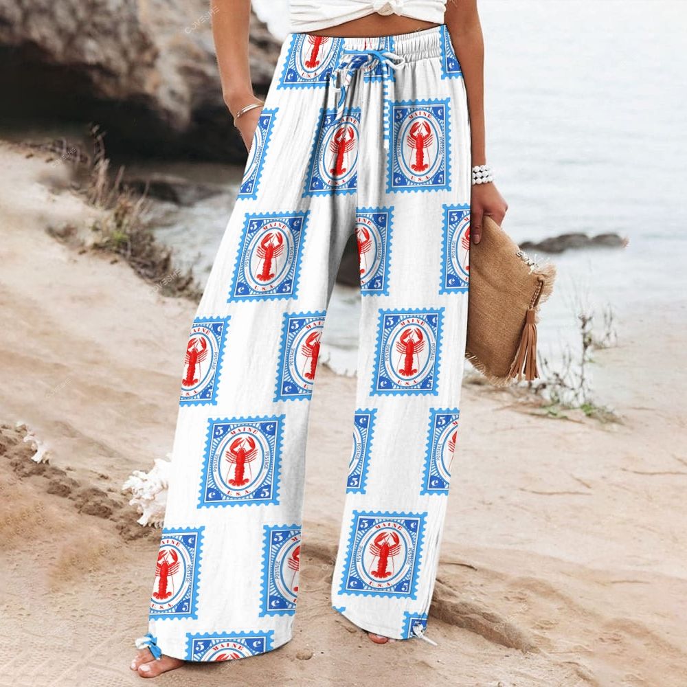 Women's Wide Leg Casual Lobster Stamp Printed Pants