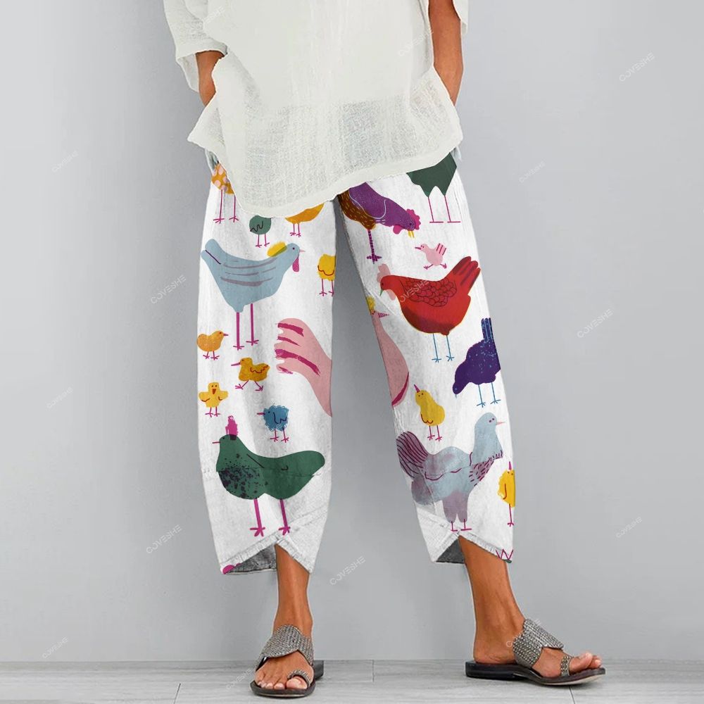 Women's Casual Colorful Cartoon Chicken Printed Pants